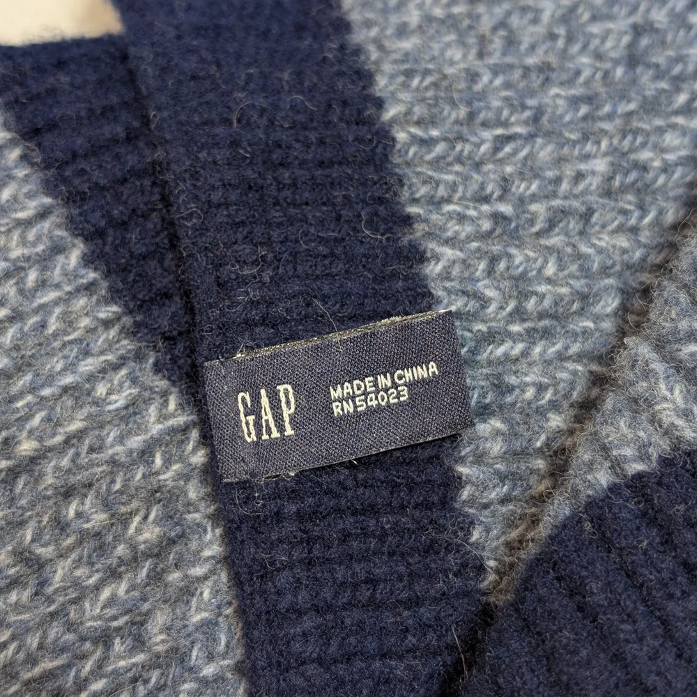 GAP Lambswool Ribbed Knit Navy Blue Heather Striped Scarf 64x8 GP-5095